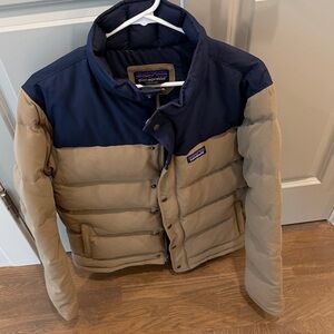 Patagonia Men's Puffer Jacket - Dark Blue and Beige